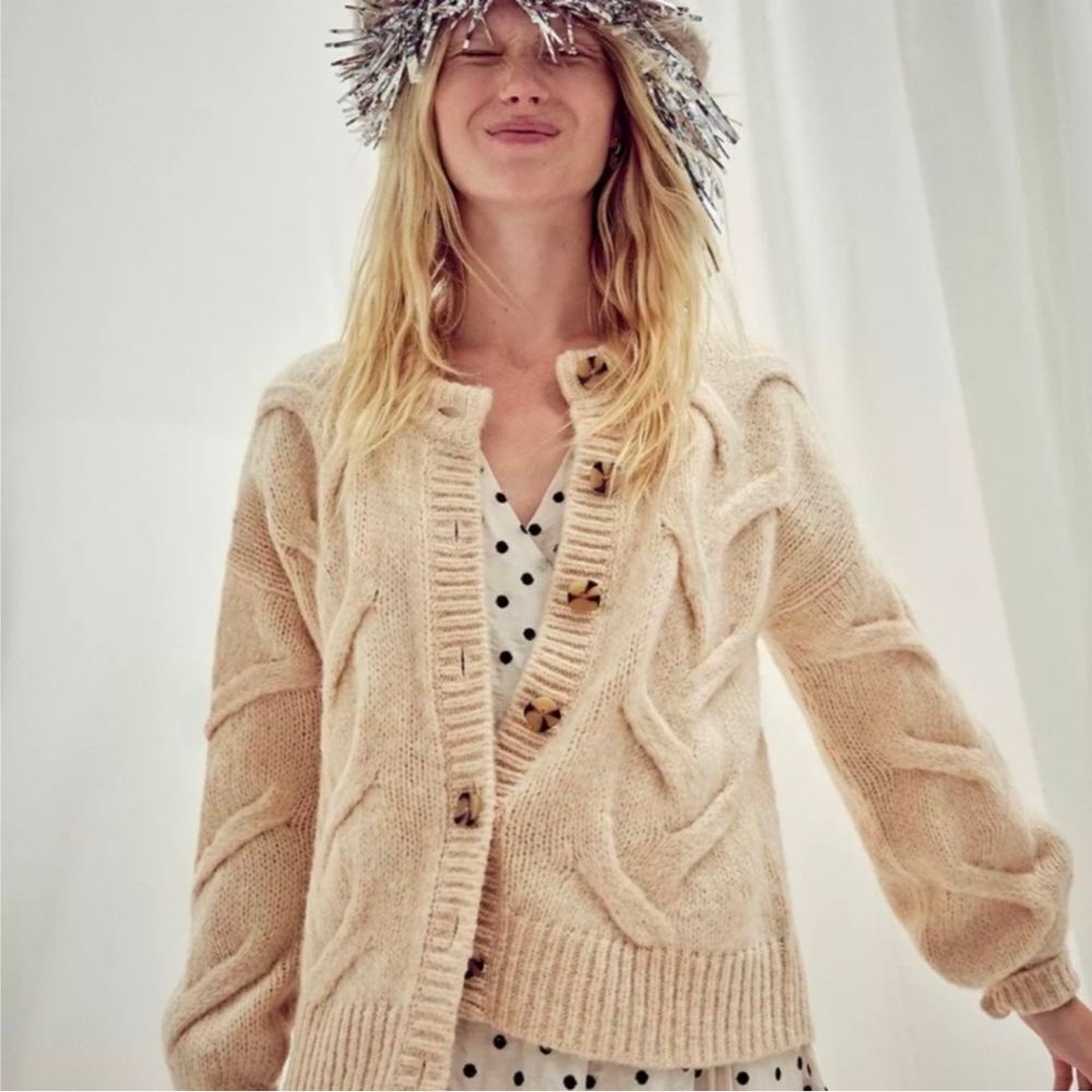 Madewell Cable Ashmont Wool Blend Cardigan Sweater S